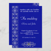 Elegant Blauer und Silberflorale Einladung zur Hoc (Vorne/Hinten)