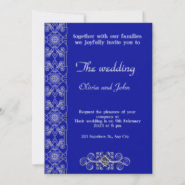 Elegant Blauer und Silberflorale Einladung zur Hoc
