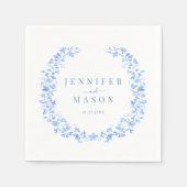 Elegant blauer Volksblume Hochzeitszettel Serviette (Vorderseite)