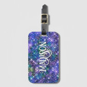 Elegant blaugrüne Imitate Glitzer Monogramm Gepäck Gepäckanhänger (Vorderseite Vertikal)