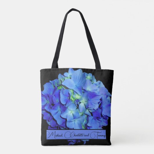 Elegant bläulich blühende Rose Blaue Hydrangeas Tasche (Rückseite)