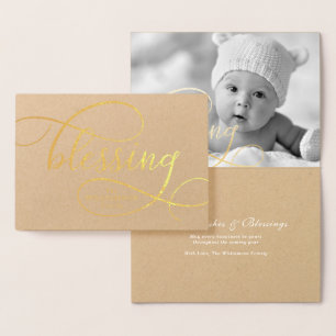Elegant Blessing Script Handwriting Family Holiday Folienkarte