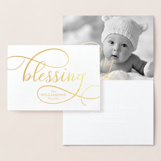 Elegant Blessing Script Handwriting Family Holiday Folienkarte (Anzeige)
