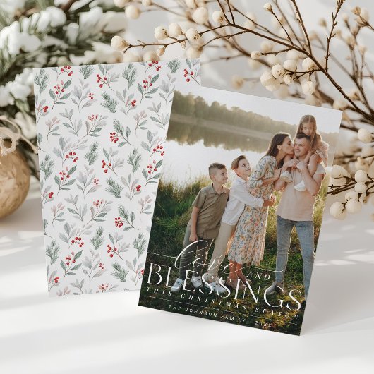 Elegant Blessings Script Foto Grün Weihnachten