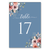 Elegant Blissful Floral Dusty Blue Wedding Tischnummer (Vorderseite)