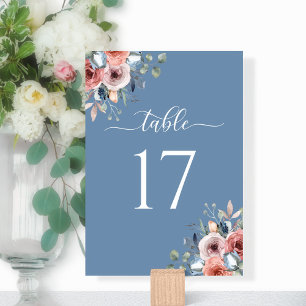 Elegant Blissful Floral Dusty Blue Wedding Tischnummer