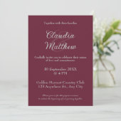 Elegant Blood Red & Silver Script Photo Wedding Einladung (Stehend Vorderseite)