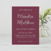 Elegant Blood Red & Silver Script Photo Wedding Save The Date (Stehend Vorderseite)