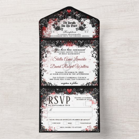 Elegant Blood Spritzer Halloween Hochzeit RSVP MEN All In One Einladung (Innen Boden)
