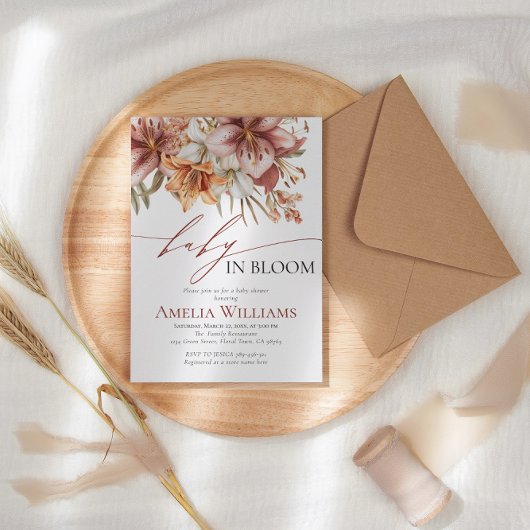 Elegant Bloom Boho Orange White Lily Baby Shower Einladung