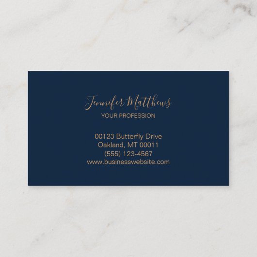 Elegant Bloom Navy Gold Orchid Floral Visitenkarte (Rückseite)