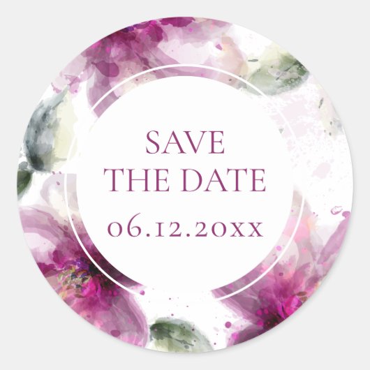 Elegant Bloom Save the Date Runder Aufkleber (Vorderseite)