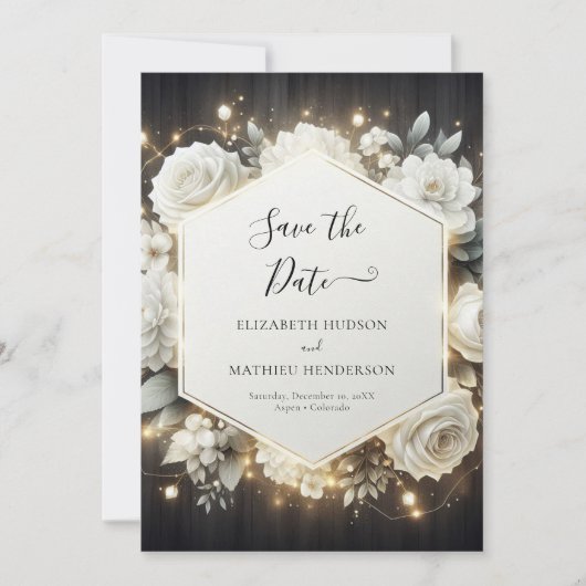 Elegant Bloom White Roses Wedding Save The Date (Vorderseite)