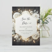 Elegant Bloom White Roses Wedding Save The Date (Stehend Vorderseite)