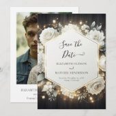 Elegant Bloom White Roses Wedding Save The Date (Vorne/Hinten)