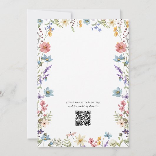 Elegant Bloom Wildblume Script QR Code Wedding Einladung (Rückseite)