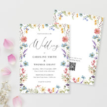 Elegant Bloom Wildblume Script QR Code Wedding