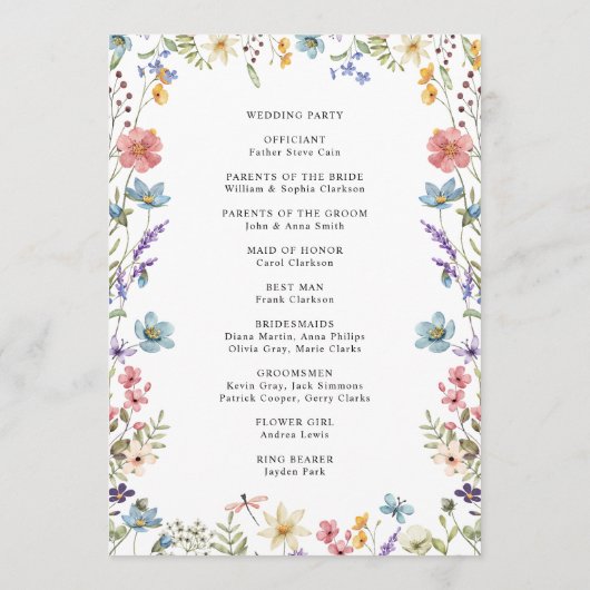 Elegant Bloom Wildblume Script Wedding Programm (Rückseite)