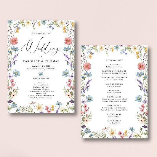 Elegant Bloom Wildblume Script Wedding Programm