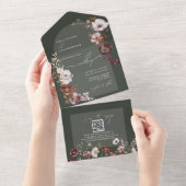 Elegant Blooms Green All in One Wedite Einladung (Abreißen)
