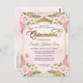 Elegant Bloral Rosa Gold Tiara Quinceañera Postkarte (Vorne/Hinten)