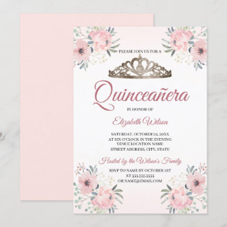 Elegant Bloral Rosa Quinceanera Einladung