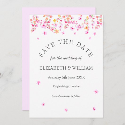 Elegant Blossom BlumenWedding Save the Date Card Karte (Vorne/Hinten)