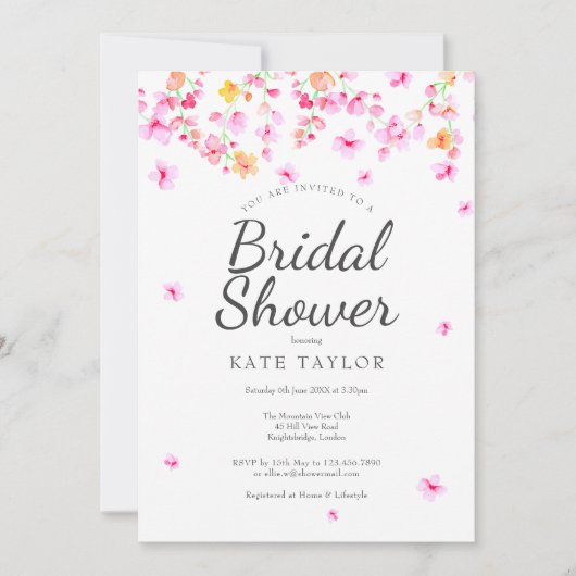 Elegant Blossom Bridal Dusche Einladung (Vorderseite)