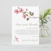 Elegant Blossom Dragonfly Wedding Dankeschön Karte (Stehend Vorderseite)