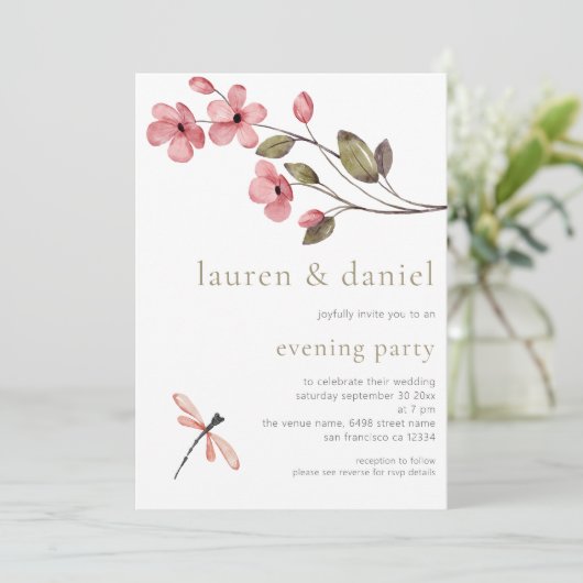 Elegant Blossom QR Code Wedding Abend Party Einladung (Stehend Vorderseite)