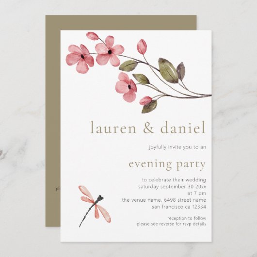 Elegant Blossom QR Code Wedding Abend Party Einladung (Vorne/Hinten)