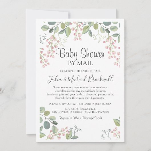 Elegant Blossom Watercolor Baby Shower by Mail Einladung (Vorderseite)