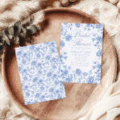 Elegant Blu Floral Chinoiserie Brautparty Einladung