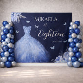Elegant Blue 18th Birthday Backdrop Tapestry Wandteppich