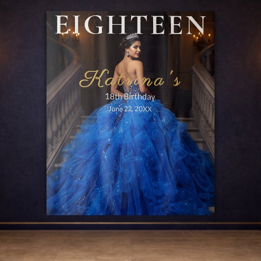 Elegant Blue 18th Birthday Photo Backdrop Wandteppich
