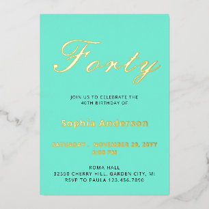 Elegant Blue 40 th Birthday Foil Einladung