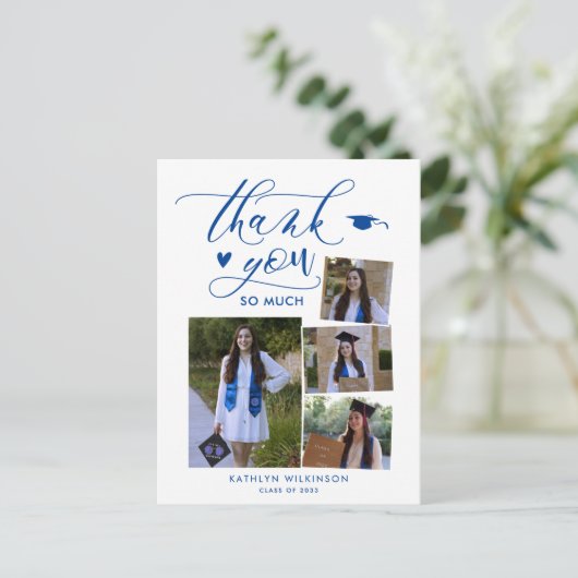 Elegant Blue 4 Foto Uni-Abschluss Vielen Dank Postkarte (Stehend Vorderseite)