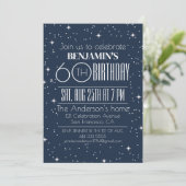 Elegant Blue 60. Geburtstag Einladung Design (Stehend Vorderseite)