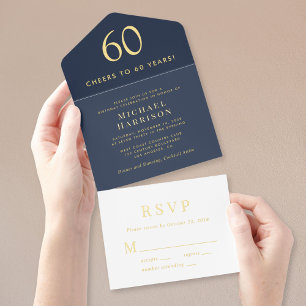Elegant Blue 60. Geburtstagsparty All-in-One-Einladung