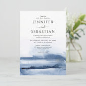 Elegant Blue Abstrakt Watercolor Ethereal Hochzeit Einladung (Stehend Vorderseite)