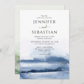 Elegant Blue Abstrakt Watercolor Ethereal Hochzeit Einladung (Vorne/Hinten)