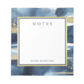 Elegant Blue | Abstraktes Gold mit Monogramm Notizblock (Vorderseite)