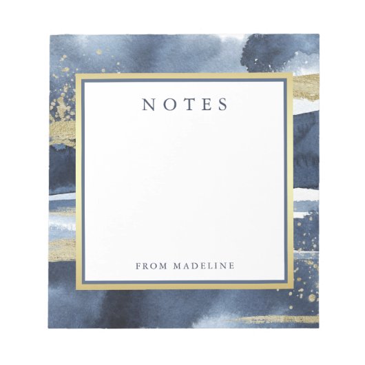Elegant Blue | Abstraktes Gold mit Monogramm Notizblock (Vorderseite)