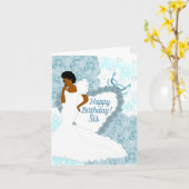 Elegant Blue African American Sister Birthday Karte (Gelbe Blume)