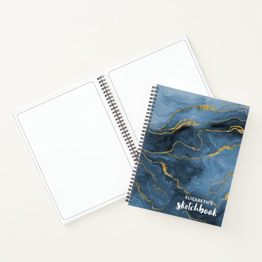 Elegant Blue Agate Geode Monogram Sketchbook Notizblock (Innenseite)