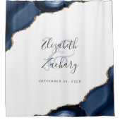 Elegant Blue Agate Gold Bride Groom Names Wedding Duschvorhang (Vorderseite)