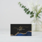 Elegant Blue Agate Gold Glitzer Script Monogram Visitenkarte (Stehend Vorderseite)