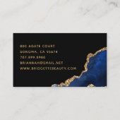 Elegant Blue Agate Gold Glitzer Script Monogram Visitenkarte (Rückseite)