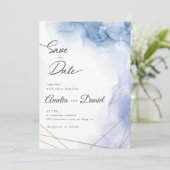 Elegant Blue Agate Hochzeit Speichern Sie das Datu Einladung (Stehend Vorderseite)