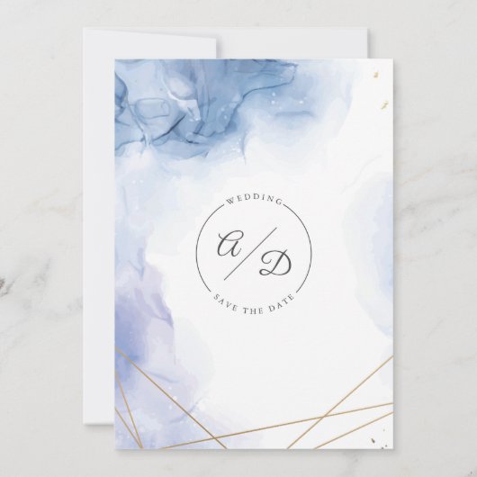 Elegant Blue Agate Hochzeit Speichern Sie das Datu Einladung (Rückseite)